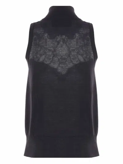 Ermanno Scervino Lace-insert Turtleneck Top In Black