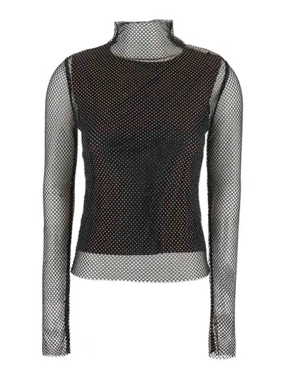 Sportmax Sheer Fishnet Long-sleeve Fitted Top With High Neck In Black