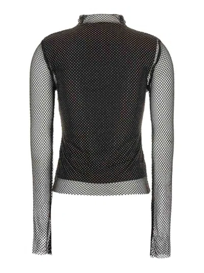Sportmax Sheer Fishnet Long-sleeve Fitted Top With High Neck In Black