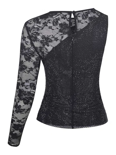 Self-portrait Top  Made Of  Mixed Polyester In Black