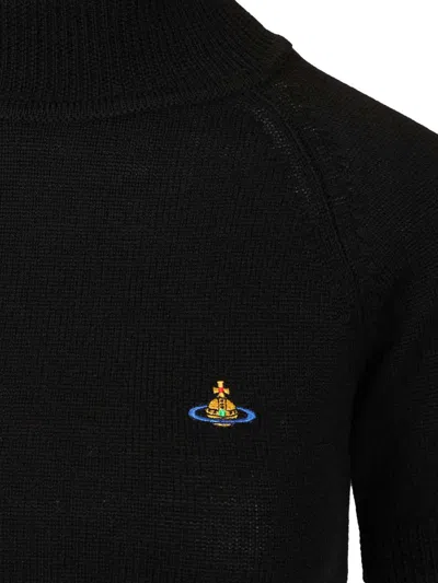 Vivienne Westwood Fitted Short Puff Sleeve Sweater With Embroidered Emblem In Black