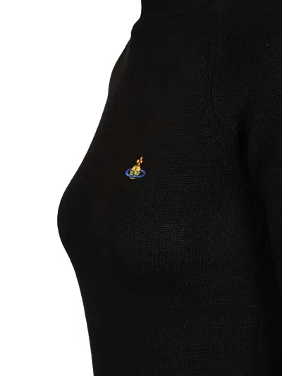 Vivienne Westwood Fitted Short Puff Sleeve Sweater With Embroidered Emblem In Black