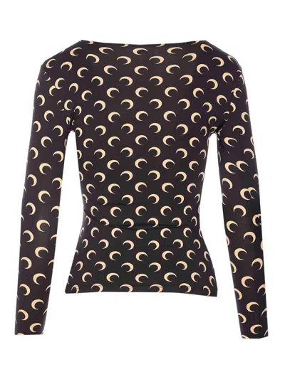 Marine Serre Moon Printed Jersey Square Neck Top Clothing In Black