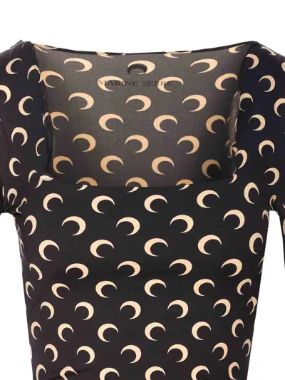 Marine Serre Moon Printed Jersey Square Neck Top Clothing In Black