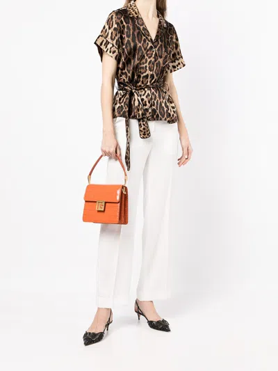 Dolce & Gabbana Belted Piped Leopard Print Silk-blend Satin Shirt In Multi