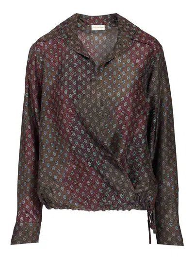Dries Van Noten Printed Habotai Silk Blouse In Green
