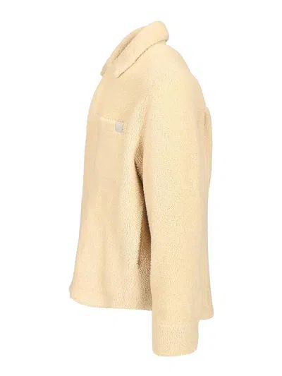 Loewe Shearling Overshirt Shirts White In Multi