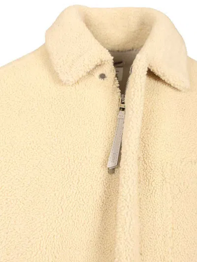 Loewe Shearling Overshirt Shirts White In Multi