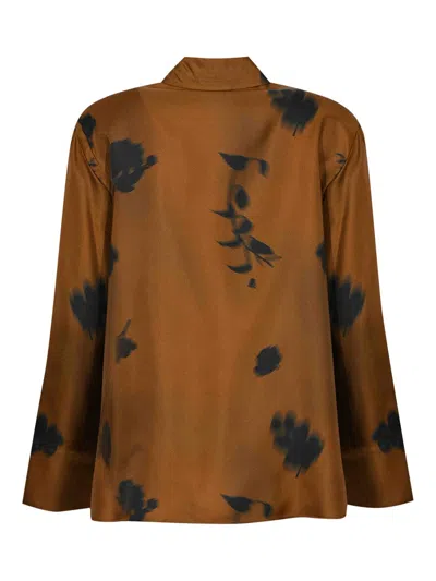 Max Mara Eraclea Silk Shirt With Floral Print In Brown
