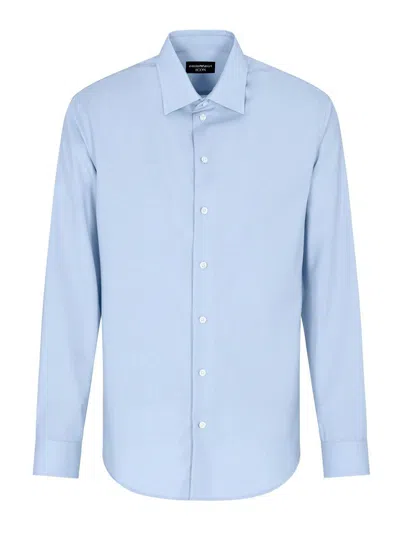 Emporio Armani Micro Chevron Textured New York Fit Shirt In Blue