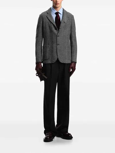 Emporio Armani Micro Chevron Textured New York Fit Shirt In Blue