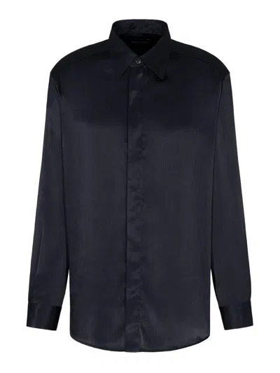 Emporio Armani Long Sleeve Satin Shirt With Spread Collar In Black