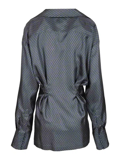 Dries Van Noten Printed Silk Twill Shirt With Wrap Detail In Gray