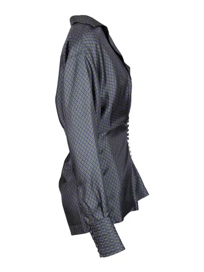 Dries Van Noten Printed Silk Twill Shirt With Wrap Detail In Gray