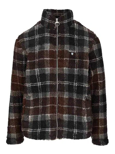Barbour Tartan Synthetic Fur Fleece High Neck Jacket In Multi