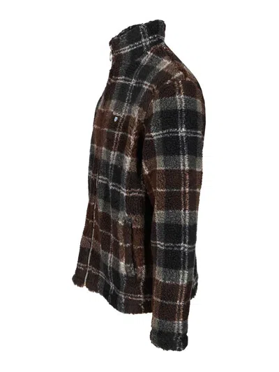 Barbour Tartan Synthetic Fur Fleece High Neck Jacket In Multi