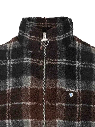 Barbour Tartan Synthetic Fur Fleece High Neck Jacket In Multi