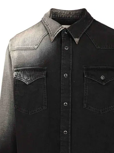 Mm6 Maison Margiela Western Style Denim Shirt Pockets In Black
