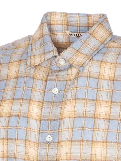 Auralee Long Sleeve Check Pattern Wool Shirt In Brown