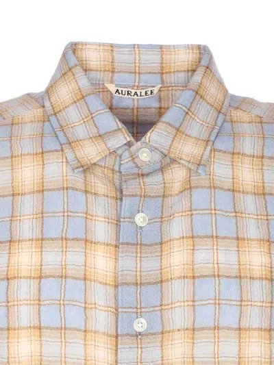 Auralee Long Sleeve Check Pattern Wool Shirt In Brown