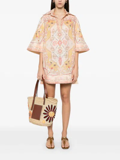 Zimmermann Wylie Printed Linen Tunic In Nude