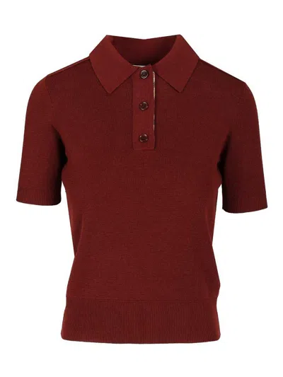 Burberry Lightweight Wool Polo In Burgundy