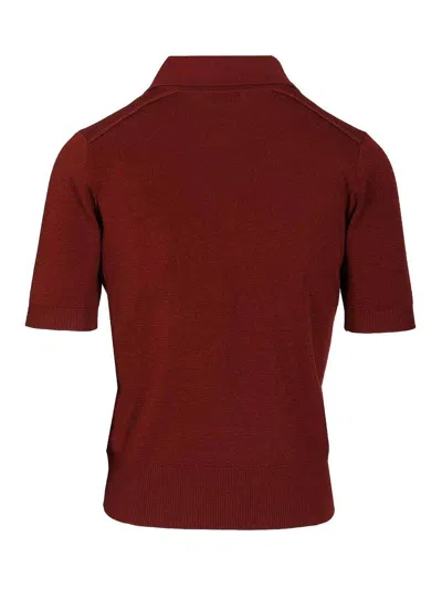 Burberry Lightweight Wool Polo In Burgundy