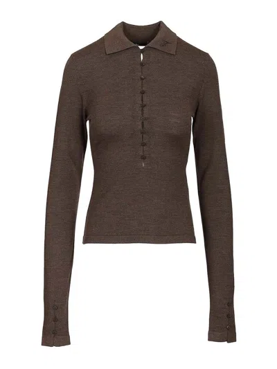 Jacquemus Long-sleeved Merino Wool Polo Shirt Knitwear Brown