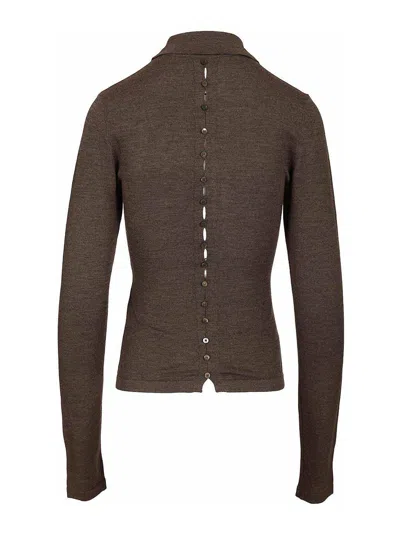 Jacquemus Long-sleeved Merino Wool Polo Shirt Knitwear Brown