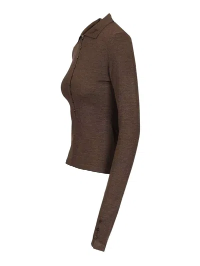 Jacquemus Long-sleeved Merino Wool Polo Shirt Knitwear Brown