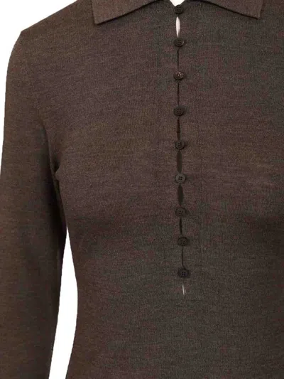 Jacquemus Long-sleeved Merino Wool Polo Shirt Knitwear Brown