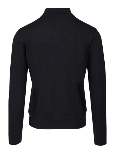 Dries Van Noten Men Long-sleeved Polo Shirt In Blue