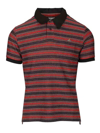 Vivienne Westwood Multicolor Polo Shirt With Orb Decoration On The Chest And All-over Stripes Motif In Cotton Man