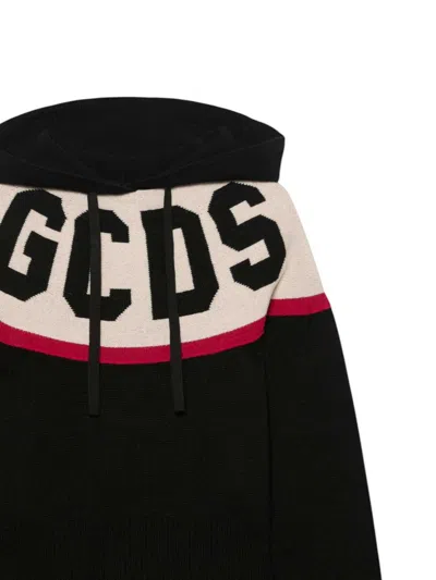 Gcds Logo Knit Cropped Hoodie In Black