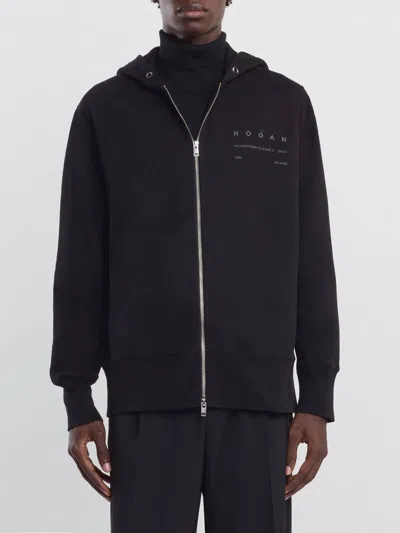 Hogan Zipper Hoodie In Black