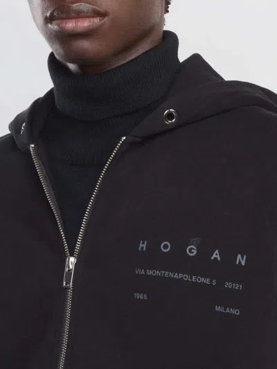 Hogan Zipper Hoodie In Black