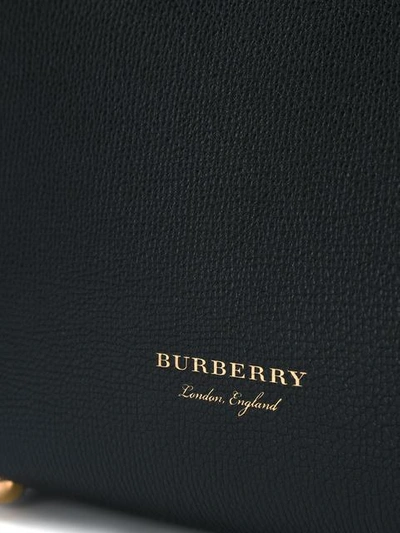 Shop Burberry The Small Banner In Leather And House Check - Black