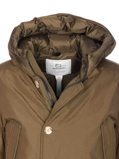 Woolrich Long-sleeved Down Jacket In Brown
