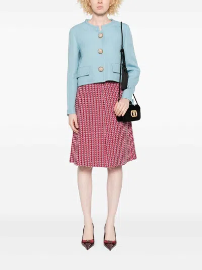Valentino Short Collarless Jacket In Blue
