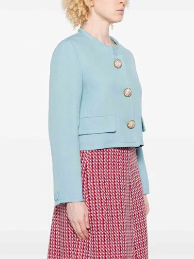 Valentino Short Collarless Jacket In Blue