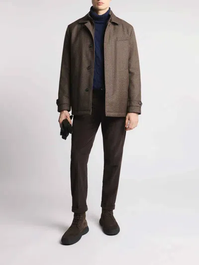 Fay Brown Checked Wool Jacket With Subtle Detailing In Multi