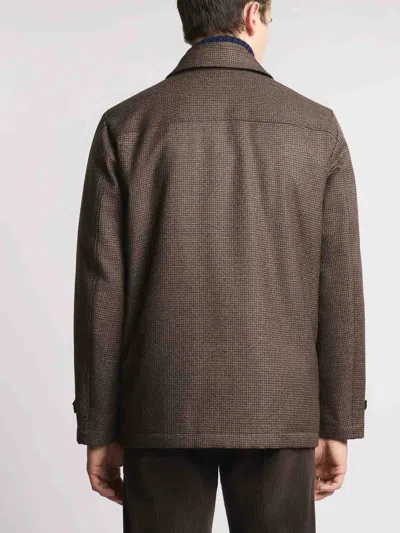 Fay Brown Checked Wool Jacket With Subtle Detailing In Multi