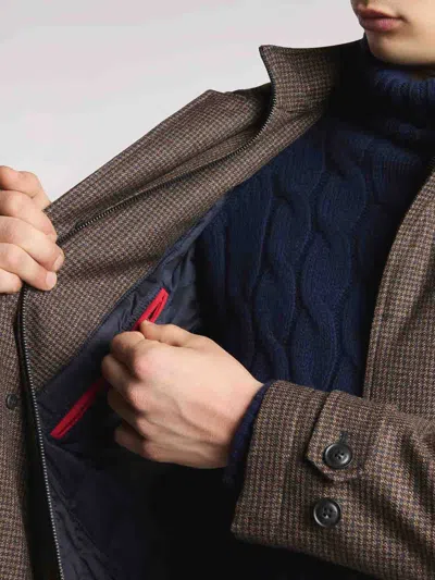 Fay Brown Checked Wool Jacket With Subtle Detailing In Multi