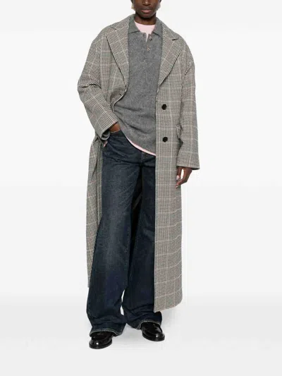 Tagliatore Houndstooth Pattern Wool Coat Pockets In Gray