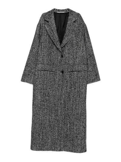 Tagliatore Herringbone Pattern Long Sleeve Coat In Gray
