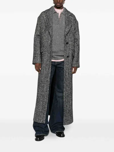 Tagliatore Herringbone Pattern Long Sleeve Coat In Gray