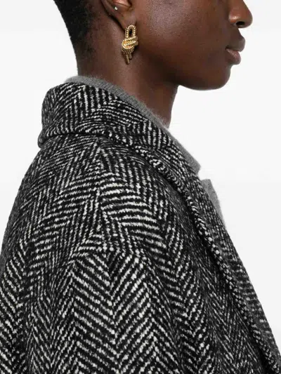 Tagliatore Herringbone Pattern Long Sleeve Coat In Gray
