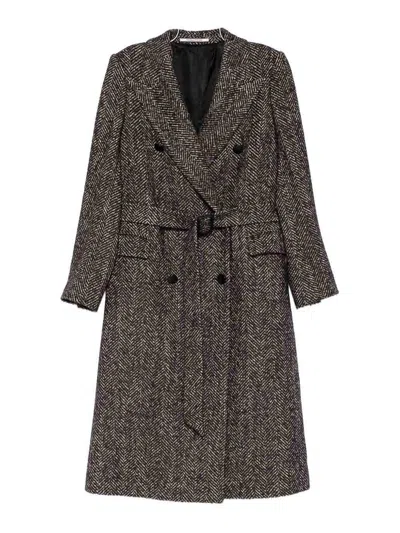 Tagliatore Herringbone Double-breasted Wool Coat In Brown