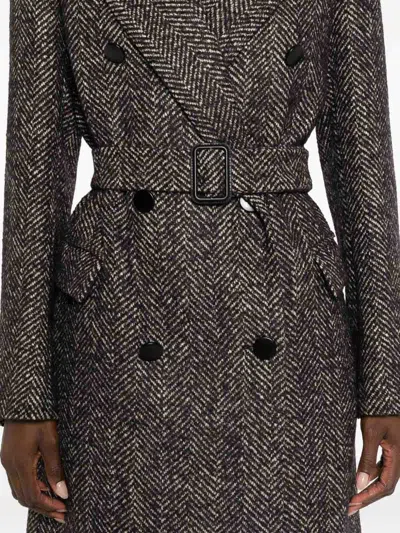 Tagliatore Herringbone Double-breasted Wool Coat In Brown