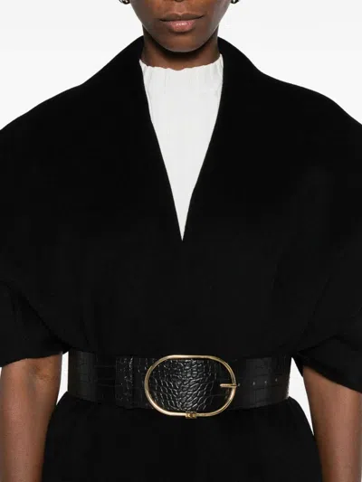 Elisabetta Franchi Mantle In Wool Fabric Double In Black